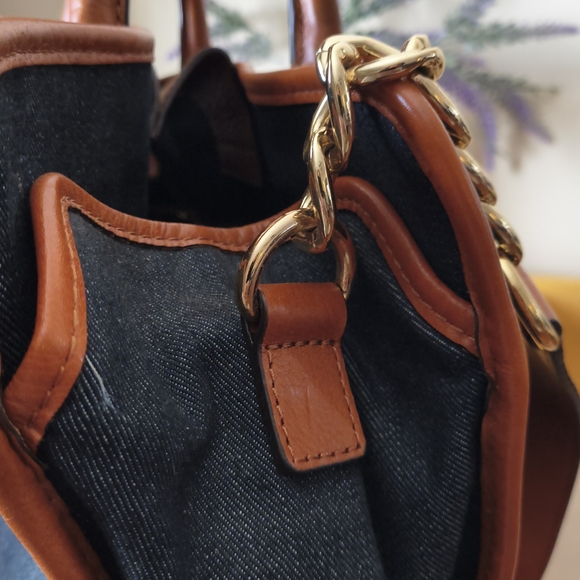 Michael Kors Denim and Brown Leather Hamilton Shoulder Bag With Gold Hardware - Picture 5 of 13